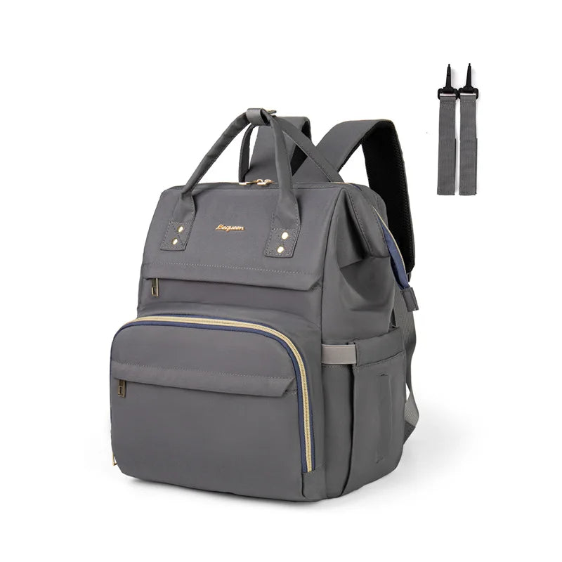 Graue große Still- und Muttermilch-Windel- und Baby-Tasche mit blauem Akzent