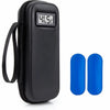 Black insulin cooler travel case with a digital thermometer displaying 41.5°C