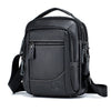 Bolso cruz de cuero genuino negro de res con correa ajustable y cremallera