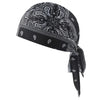 Black paisley print adjustable pirate style sports headband for cycling and dance