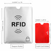 A silver RFID passport holder and a red RFID credit card holder are shown side by side.