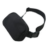 Black waist bag or fanny pack worn around the waist.