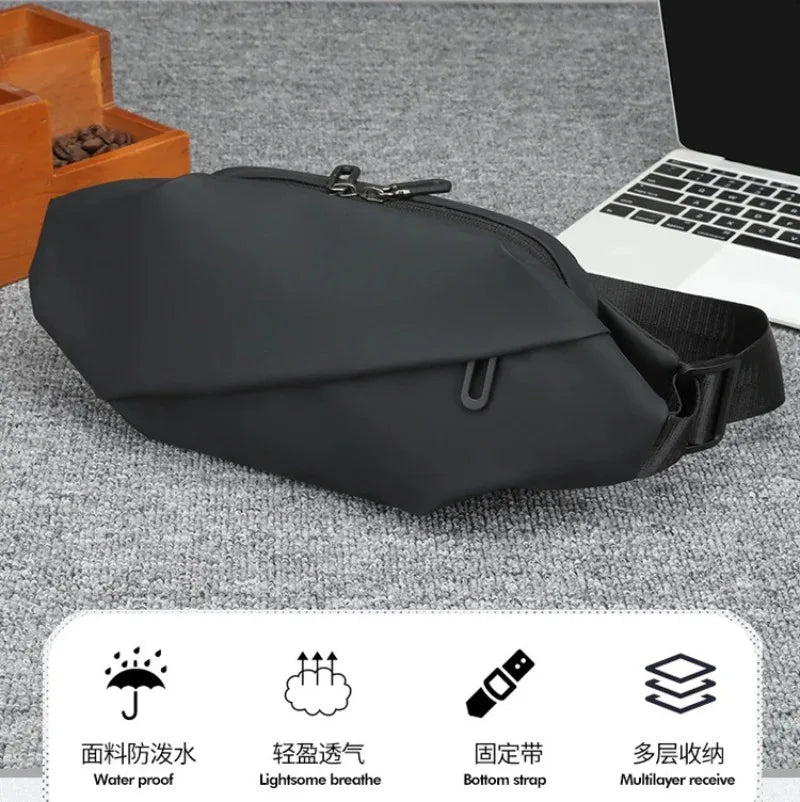 Schwarze minimalistische Lauf-Tauschtasche mit wasserdichtem Material, Leichtigkeit und Bodenriemen