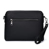 Black men's embossed crossbody clutch bag with a silver zipper and leather strap