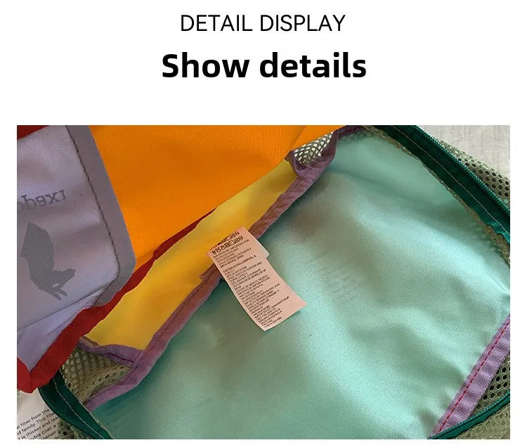 Detail display of a waterproof travel toiletry bag set with durable nylon construction showing various fabric colors and stit