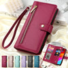 A collection of elegant leather crossbody phone cases in various colors and finishes displayed on a white background.