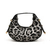 Black leopard print PU leather mini tote handbag with gold hardware