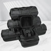 A stack of black premium leather watch organizer travel cases.