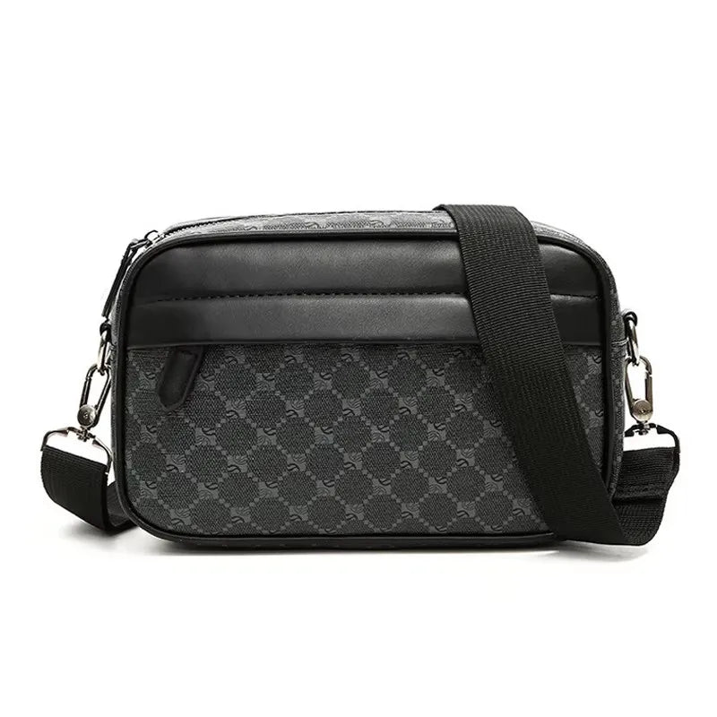 Black men's PU leather shoulder clutch bag with a diagonal stripe strap