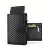 Black men's pop-up wallet with RFID protection featuring multiple card slots.
