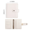 A white leather ring binder notebook with a flap closure shown in two views.