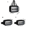Three sizes of clear waterproof toiletry bags labeled L, M, and S shown with dimensions.