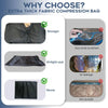 A comparison showing the features of an extra thick fabric compression bag including strength, airtight seal, and reusability