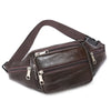 A dark brown men's PU leather waist pack with an adjustable strap.