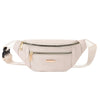 Petit sac banane imperméable beige à bandoulière avec fermeture éclair et sangle réglable.