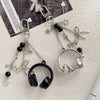 Silver and black music headphone keychain and phone strap with charms