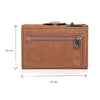 A brown genuine leather RFID blocking card wallet shown flat with dimensions 67 mm by 97 mm.