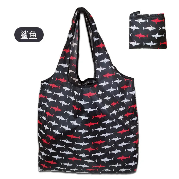 Black and white patterned reusable eco tote shopping bag