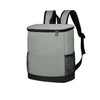 A gray heavy duty leak-proof cooler backpack with black straps and a mesh bottom.