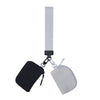 A vertical gray strap with a black pouch attached, featuring a silver zipper closure.