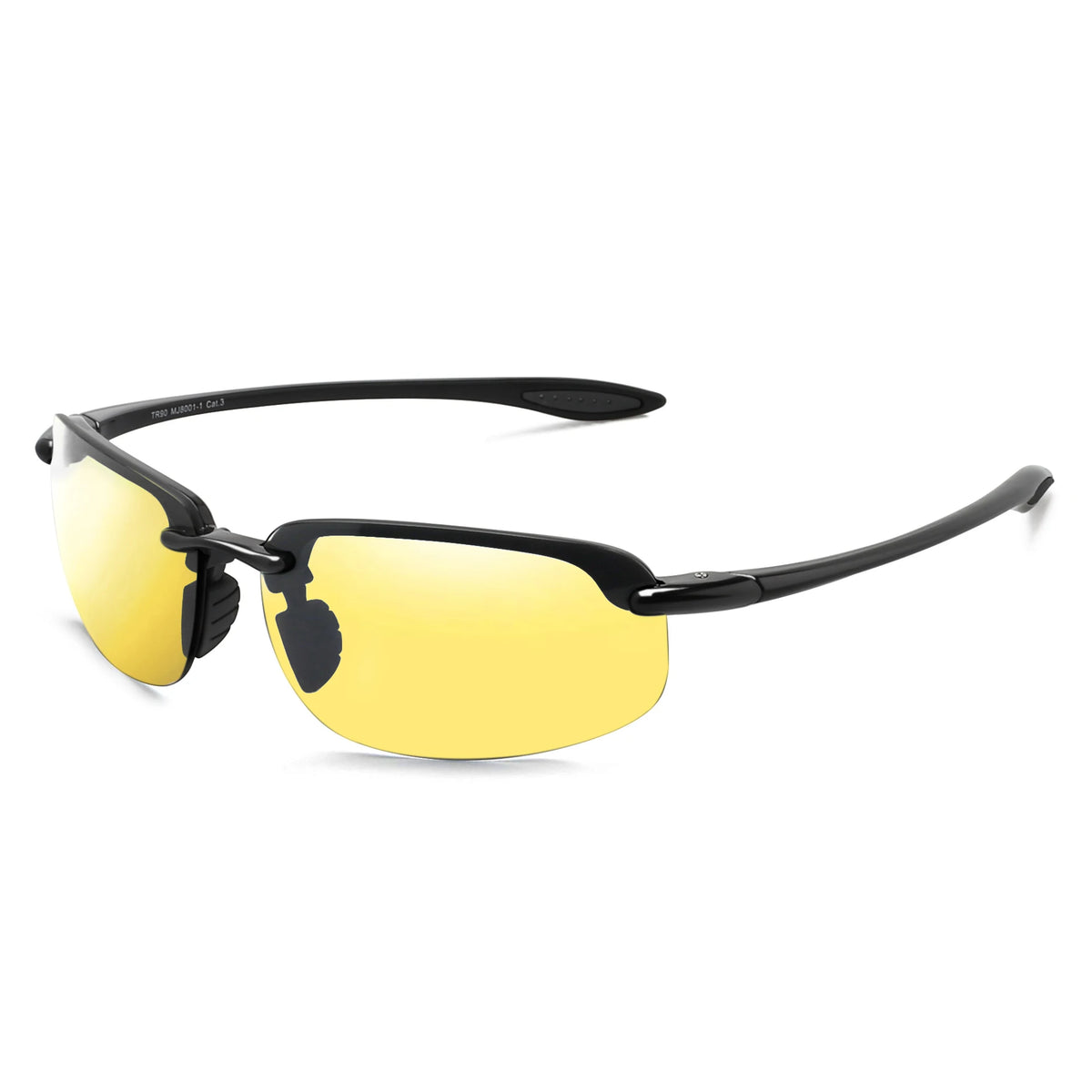 Rimless polarized sports sunglasses with yellow lenses and black frames