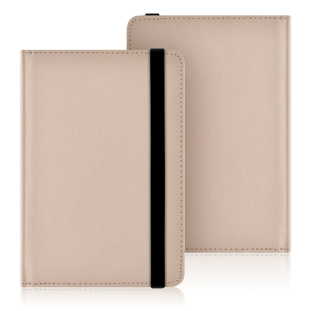 A light beige universal e-book cover with a black protective strap, shown in a vertical orientation.