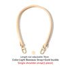 A light beige leather shoulder strap with a gold buckle shown against a white background.