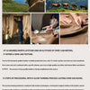A collage showing raw leather, finished leather goods, and a close-up of a hand working on tanning process.