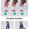 Comparison of three sizes of a quilted tote bag with double handles and hand straps versus soft lightweight shoulder straps.
