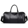 Maleta duffel negra retro de PU para motocicleta con asa de cuero