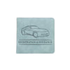 A light blue PU leather glove box wallet with a line drawing of a car, labeled Registration & Insurance.