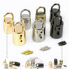 A collection of metal cord lock buckles in various finishes and sizes, including gold, silver, and black.