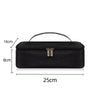 Black insulated mini lunch bag with a handle, measuring 16cm high and 25cm long.