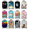 A collection of colorful and patterned thick elastic luggage protective covers for various suitcases and trolleys.