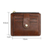 A brown leather card holder wallet with a flap and coin pocket shown in a side view.