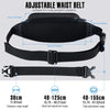 Black adjustable waist belt showing various strap lengths and adjustment ranges for a nylon fanny pack