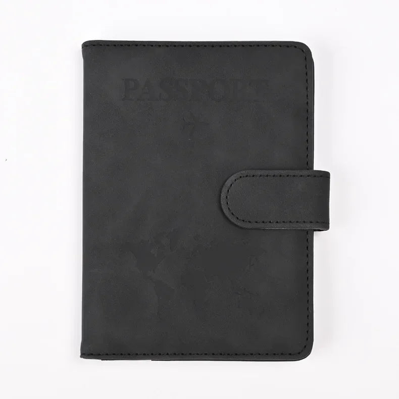 Schwarzes Premium-PU-Leder-Reisepass-Wallet mit gesticktem Klappverschluss.