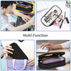 A multi-function leather pencil case shown in various colors and angles for school and office use.