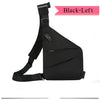 Black anti-theft crossbody chest bag for men with adjustable strap and buckle.