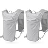 A pair of light gray running and cycling hydration vest backpacks shown side by side.