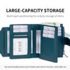 A dark green RFID blocking bi-fold card holder wallet showing multiple slots for various items like cards and coins.