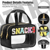 Black waterproof makeup bag featuring glitter chenille letters and dual handles