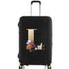 Black premium elastic luggage protective cover with a gold letter T design