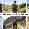 Eine Sammlung von Bildern, die eine taktische MOLLE-Umhängetasche bei verschiedenen Outdoor-Aktivitäten wie Wandern, Angeln u