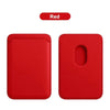 A pair of red MagSafe leather card wallets shown side by side.