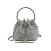 Silver crystal-embellished evening clutch bag with a chain strap