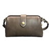 A brown genuine leather crossbody bag with a flap closure and gold-toned hardware.