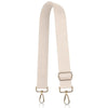 A beige nylon crossbody bag strap with a gold-toned buckle and metal hardware.