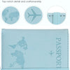 Light blue microfiber leather passport holder featuring a world map design and stitching details