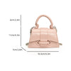 A light pink elegant square crossbody bag with a leather strap and chain detail.